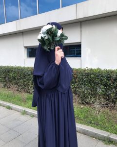 Novanisa robalı elbise sufle takım lacivert