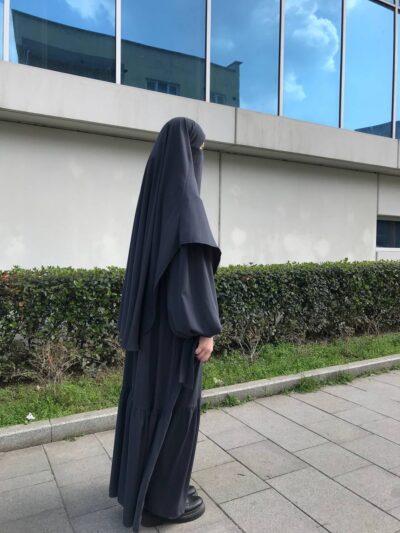 Koyu Gri Robalı Elbise Sufle Takım