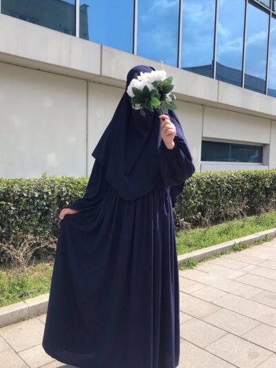Lacivert Robalı Elbise Sufle Takım