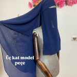 Üç Katlı Peçe Mavi
