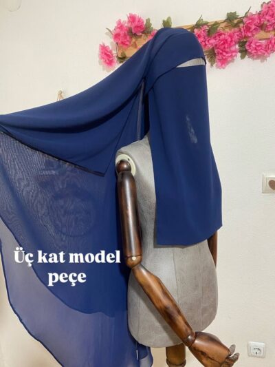 Üç Katlı Peçe Mavi